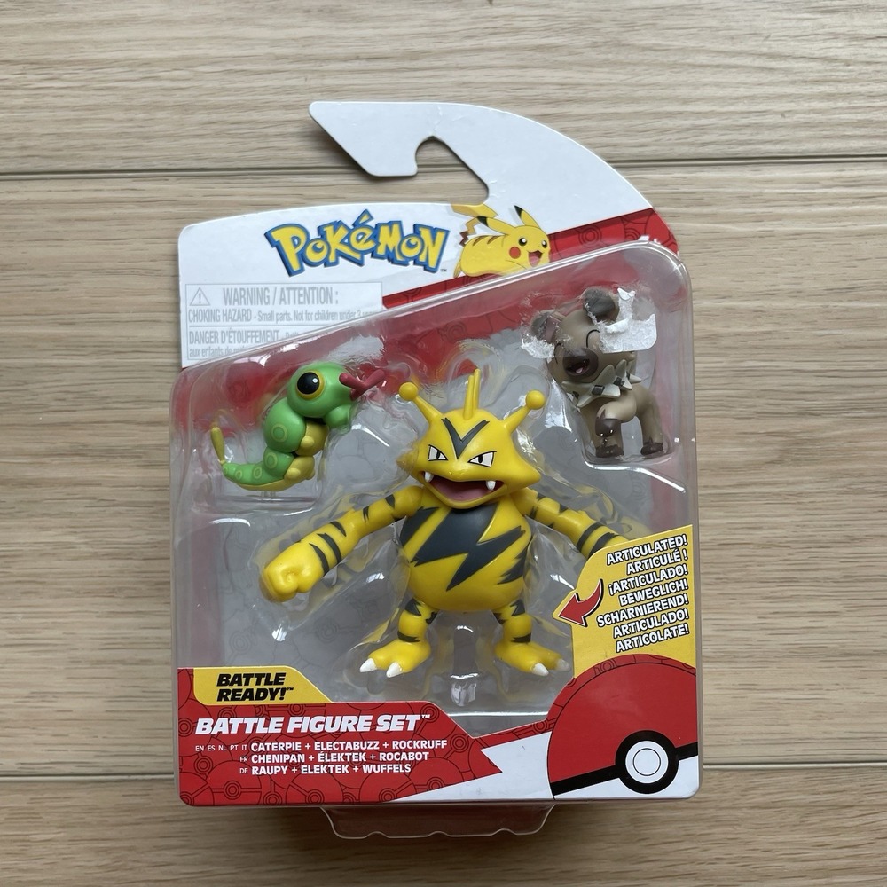Pokemon Battle Figure Set Caterpie Electabuzz Rockruff Jazwares PKW3892